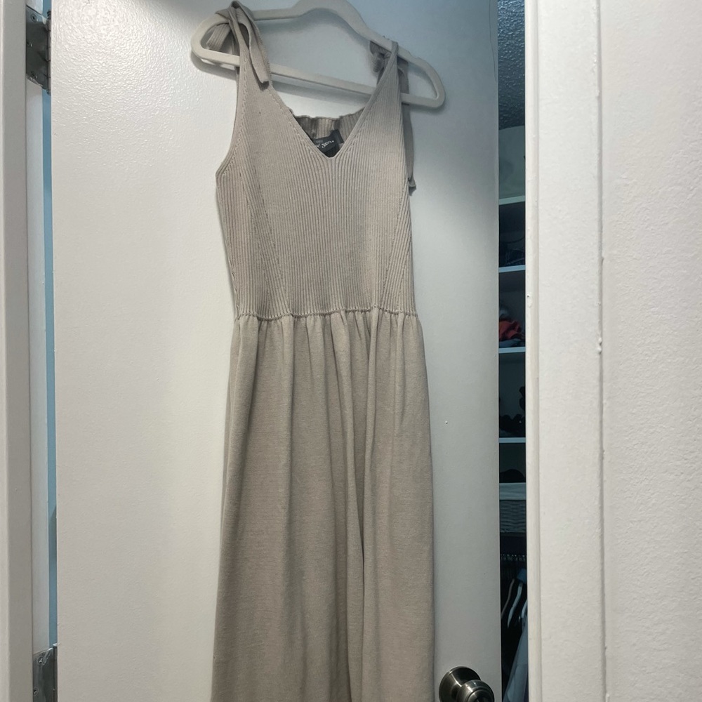 Michael Stars - Cotton Ribbed Knit Dress With Tie Straps Stone. XS.